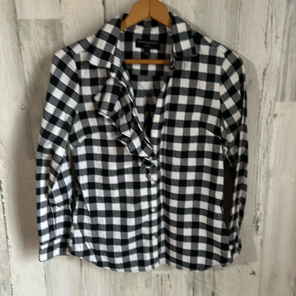 BB1-  white checkered button up banana republic XS extra small x-small